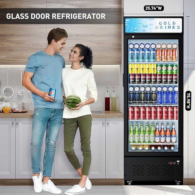 Commercial Display Refrigerator Glass Door 15.1 cu.ft Commercial Beverage Refrigerators with LED and Shelves for Cafe, Restaurant, Store