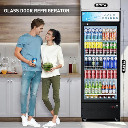 Commercial Display Refrigerator Glass Door 15.1 cu.ft Commercial Beverage Refrigerators with LED and Shelves for Cafe, Restaurant, Store