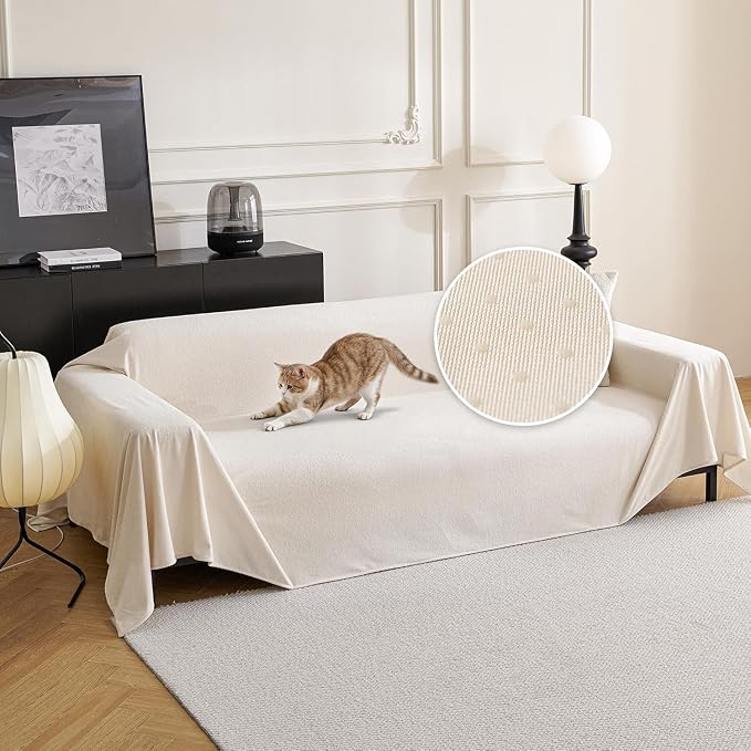 MYSKY HOME White Couch Covers for 3 Cushion Couch Sofa, Pet Friendly Dog Couch Cover Cat Scratch Furniture Protector, Non Slip Soft Couch Sofa Cover, Sofa Covers Washable, 91" x 134"