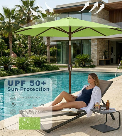PatioKingdom 10FT Patio Umbrella with Push Button Tilt and Crank, Outdoor Market Umbrella with 8 Fiberglass Ribs, UV Protection Table Umbrella for Pool,Backyard,Garden,Deck