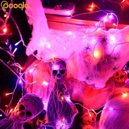 Pooqla 4 Pack String Lights Battery Operated, Total 66.6ft 200 LED Fairy Lights Indoor Outdoor Decorations, 8 Modes Battery Lights for Halloween Bedroom Classroom Porch Party Yard Decor, Orange Purple