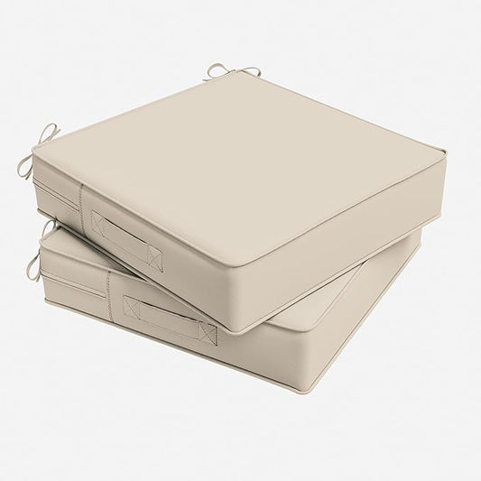 Outdoor Chair Cushion 24 x 24 x 5 Inches Patio Furniture Outdoor Waterproof Seat Cushion, Patio Chair Cushion with Handles and Ties, Square Dining Chair Cushion Set of 2, Cream
