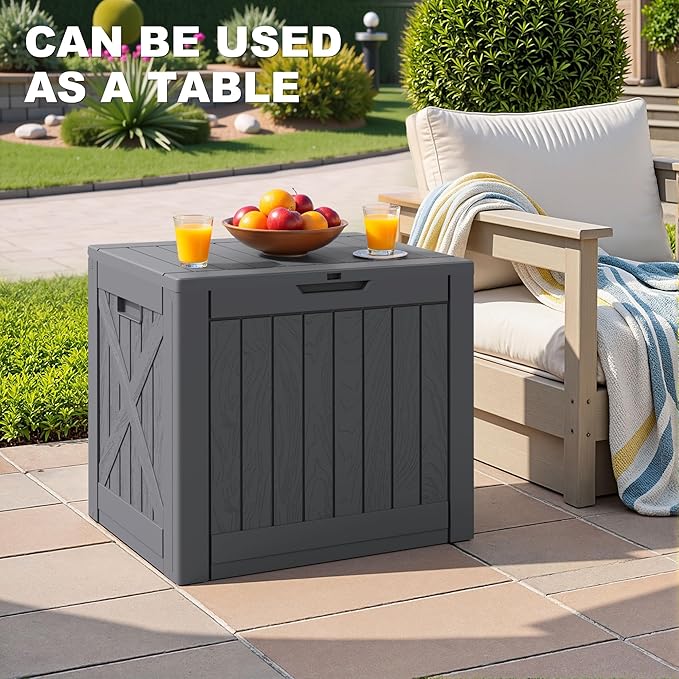 Greesum 40 Gallon Outdoor Deck Box, Resin Storage for Patio Furniture, Garden Tools, Pool Supplies, Weatherproof and UV Resistant, Lockable, Gray
