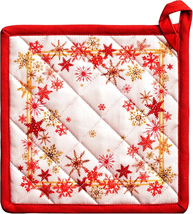 Maison d' Hermine Pot Holders 100% Cotton Potholders (8" x 8", Pack of 1) | Heat Resistant Hot Pads with Loop BBQ Cooking Baking Hotel Kitchen Handling Hot Pans Thanksgiving Christmas - Crystal Star