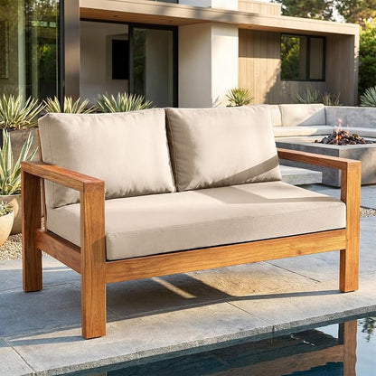 Outdoor Loveseat Cushion Set, 48" x 24" Loveseat Cushions for Outdoor Furniture, Waterproof & Fade-Resistant Patio Furniture Cushions, Deep Seat Cushion for Bench, Swing and Couch, Beige