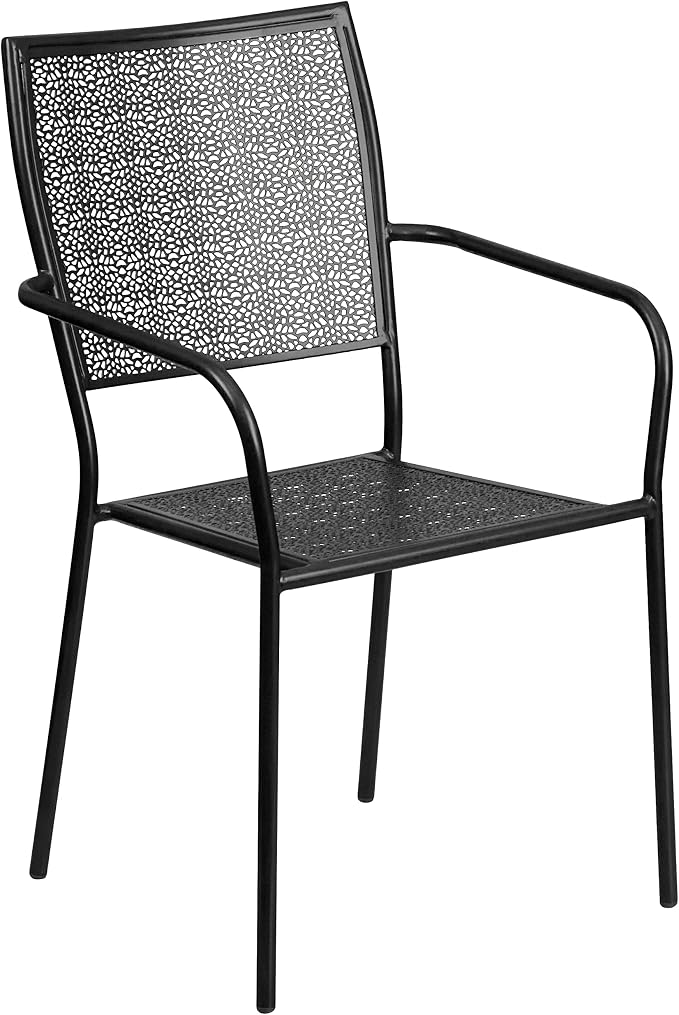 Flash Furniture Oia Commercial Grade 35.5" Square Black Indoor-Outdoor Steel Patio Table Set with 4 Square Back Chairs
