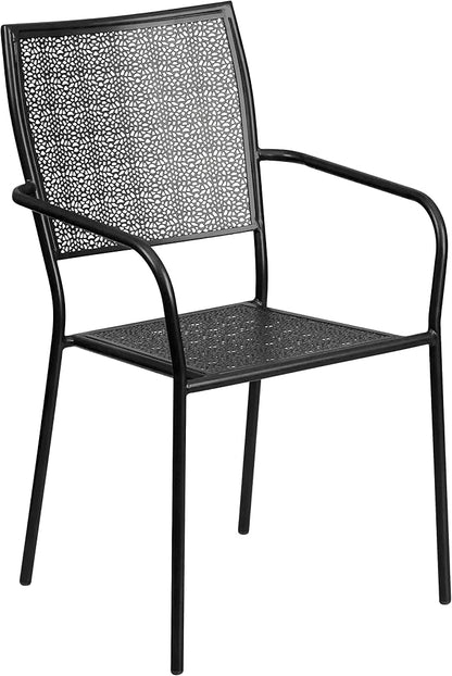 Flash Furniture Oia Commercial Grade 35.5" Square Black Indoor-Outdoor Steel Patio Table Set with 4 Square Back Chairs