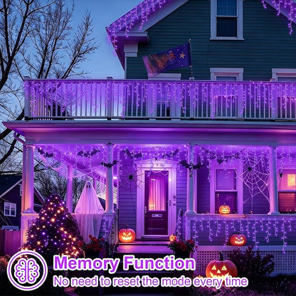 YEGUO 33ft 400 LED Purple Icicle Christmas Lights Outdoor Waterproof, 80 Drops Icicle Light Connectable, 8 Modes Christmas Lights Indoor with Memory Timer