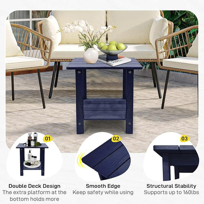 Outdoor Side Table, Weather Resistant Double Small Adirondack Side Table, Outdoor Indoor End Table for Adirondack Chair, 17" Patio Table for Pool, Deck and Porch, Deep Blue