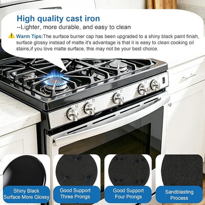 Upgraded 4PCS Surface Burner Caps Set Fits for GE&Hotpoint&Haier 30" Gas Range/Cooktop,WB29K10022-1 Small Cap WB29K10023-1 Medium Cap WB29K10024-1 Large Cap WB28K10222-1 XLarge Cap,Shiny Black Surface