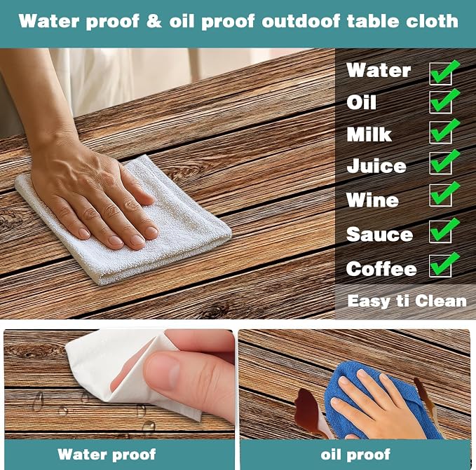 Farmhouse Picnic Table Cover with Bench Covers Camping Essentials Brown Wood Grain Waterproof Windproof Camping Tablecloth Fitted Tablecloth Cover with Elastic Edge for Indoor Outdoor 3 PCS 30x72 Inch