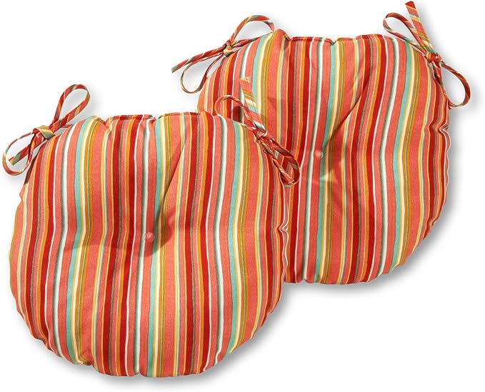 Greendale Home Fashions Coral Stripe Outdoor 15-inch Bistro Seat Cushion, Set of 2