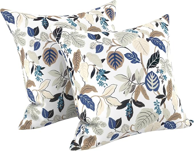 LVTXIII Outdoor Pillow Covers 20x20 Inch, 2 Pack Large Square Throw Pillow Cases, Fade-Resistant Cushion Covers for Patio Furniture Sofa, Garden Porch, Breeze Leaves Beige