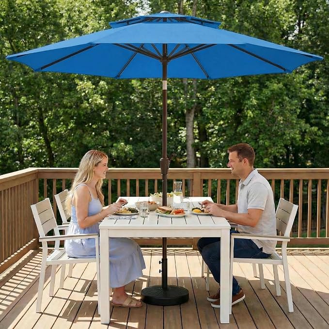 10FT Outdoor Patio Umbrella, 2 Tiers Market Table Umbrella with 8 Sturdy Ribs, Push Button Tilt and Crank, UPF50+ UV Protection for Deck, Pool, Garden and Backyard