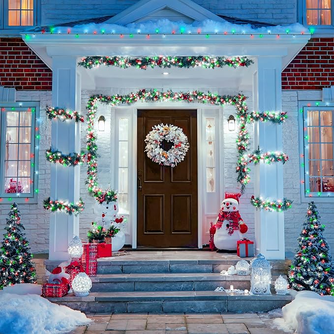 JMEXSUSS 2 Pack Solar Christmas Lights, Total 400LED, Red White and Green | Outdoor Waterproof, 151FT 8 Modes Solar String Lights for Outside Patio Yard Garden Tree Christmas Decorations