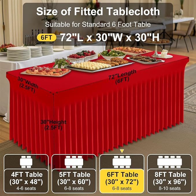 Smiry 2 Pack Spandex Elastic Fitted Table Cloth Skirt for 6FT Table | Stretch Washable Table Cloth, Banquet Table Cover for Wedding, Party, Indoor & Trade Shows, (Red, 72Lx30Wx30H)