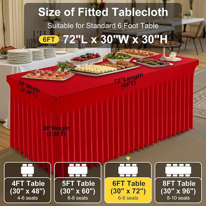 Smiry 2 Pack Spandex Elastic Fitted Table Cloth Skirt for 6FT Table | Stretch Washable Table Cloth, Banquet Table Cover for Wedding, Party, Indoor & Trade Shows, (Red, 72Lx30Wx30H)