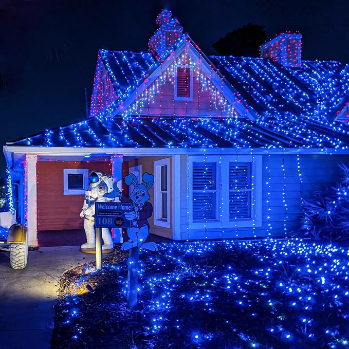 300 LED Blue Christmas Lights Outdoor Waterproof, 100ft Extra Long Blue String Lights 8 Modes Plug in Twinkle Fairy Lights with Timer for Indoor Outside Bedroom Christmas Tree Party Decorations