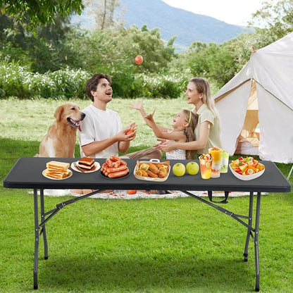BestOffice | 6FT Folding Table | Black | Portable Plastic Table | with Carry Handle | Waterproof & Foldable Table Design | Steel Frame with Lock | for Events, Camping, Indoor & Outdoor Use