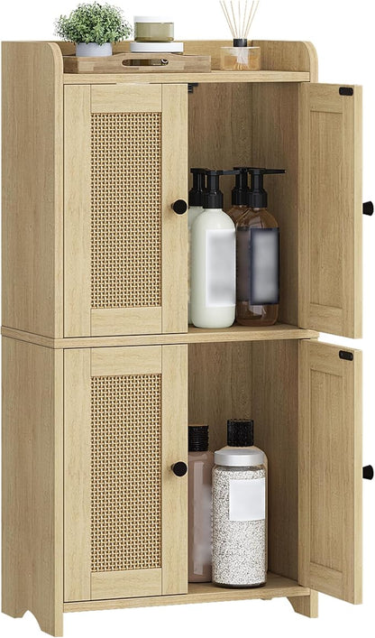 HEXCELEN Small Storage Cabinet, Bathroom Storage Cabinet with 4 Doors, Floor Bathroom Organizer Freestanding for Small Spaces, Living Room, Kitchen, Entryway (Streamlined American, Yellow) | Bathroom Storage Cabinet, 4 Doors, Floor Bathroom Organizer F...