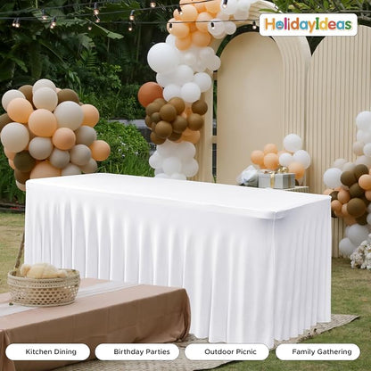 White Spandex Table Covers 6ft Rectangle Table Skirts for Party 2 Pack | Fitted Table Cloths For 6 Foot Folding Tables,Elastic Tablecloths For Event Supplies, Weddings, Baby Showers, Vendor Booth