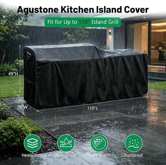 110 Inch Island Grill Cover, Outdoor Kitchen BBQ Waterproof Cover | Heavy Duty Outdoor Large Island Covers for Patio BBQ, 110"L x 28"W x 49"H