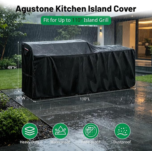 110 Inch Island Grill Cover, Outdoor Kitchen BBQ Waterproof Cover | Heavy Duty Outdoor Large Island Covers for Patio BBQ, 110"L x 28"W x 49"H