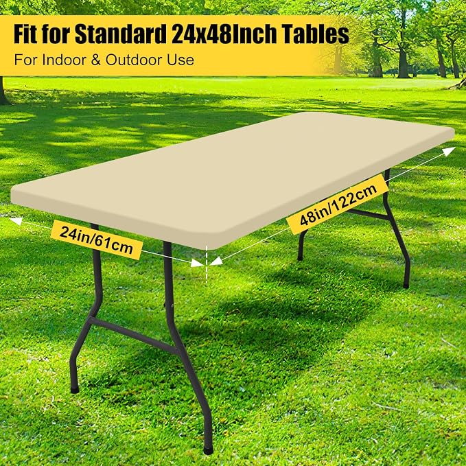 Smiry Rectangle Picnic Table Cloth, Waterproof Elastic Fitted Tablecloths for 4 Foot Tables, Washable Polyester Table Cover for Camping, Outdoor and Indoor (Champagne, 24"x48")