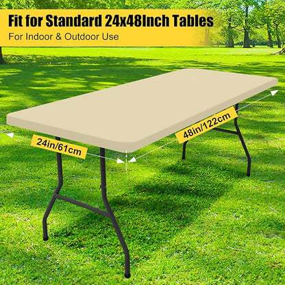 Smiry Rectangle Picnic Table Cloth, Waterproof Elastic Fitted Tablecloths for 4 Foot Tables, Washable Polyester Table Cover for Camping, Outdoor and Indoor (Champagne, 24"x48")