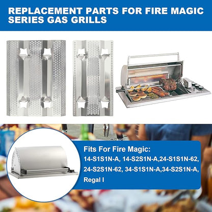 SafBbcue Heat Plates for Fire Magic Grill, Heat Plates Flame Tamer for Fire Magic 14-S1S1N-A, 24-S1S1N-62, 34-S1S1N-A, 34-S2S1N-A, Regal I, 3 Pack Stainless Steel Replacement Part