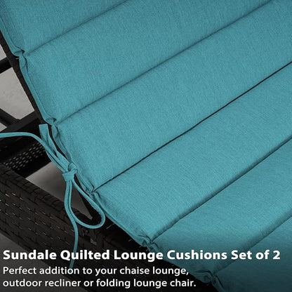 Sundale Outdoor Olefin Quilted Lounge Cushion Set of 4, Patio Foldable Chaise Lounger Cushion, Water-Resistant Lounge Chair Pad with Straps Teal, 72 x 21 inches