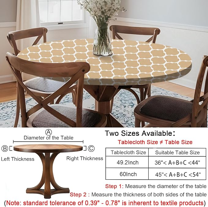 opstellen Fitted Round Tablecloth Weather Proof Table Cloth Heavy Duty Polyester Indoor Outdoor Circle Cover for 45-54" Tables Outside Parties Gear Gifts Spring Summer Fall Picnic Garden Necessities