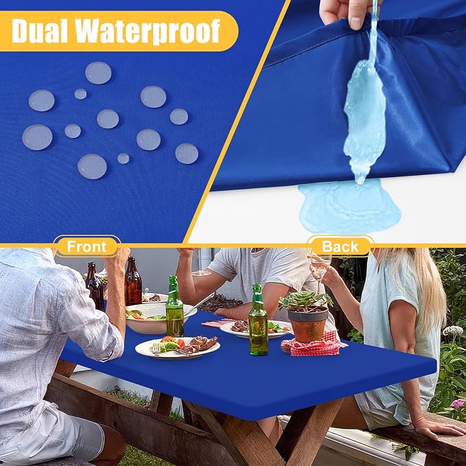 Rectangle Table Cloth, Waterproof Elastic Fitted Tablecloth for 6 Foot Folding Tables, Washable Polyester Tablecloths for Picnic, Camping, Outdoor (Blue, 30"x72")