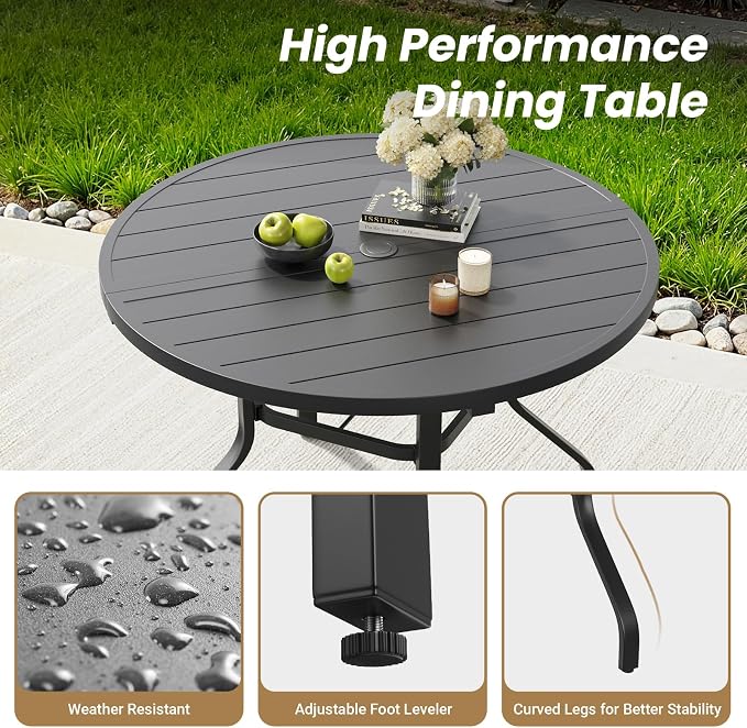 Round Outdoor Dining Table, 41" Round Patio Table with 1.57" Umbrella Hole, Metal Outdoor Dining Tables for Patio, Graden, Backyard and Poolside