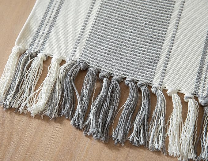 Caflife Boho Table Runner Grey Stripe for Modern Farmhouse Coffee Table Decor, Rustic Woven Runner with Handcrafted Tassels for Home Dining Table décor 13 x 72 Inch Long Visit The Store