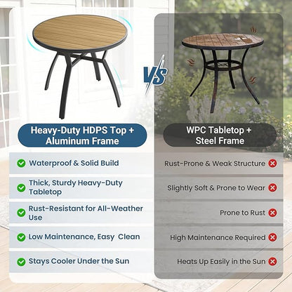 Aluminum Outdoor Table for All-Weather, 35.4" Patio Tables with Heavy Duty HDPS Round Tabletop, Outside Table with Quick-Drying Slatted Design for Porch, Patio, Garden, Deck, Poolside, Backyard