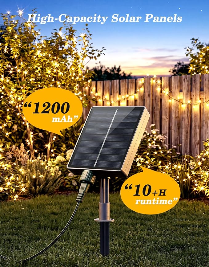 2 Pack 200LED Solar Christmas String Lights Outdoor Waterproof | Total 132FT Twinkle Lights with 8 Lighting Modes Remote for Outside Christmas Trees Decorations, Warm White
