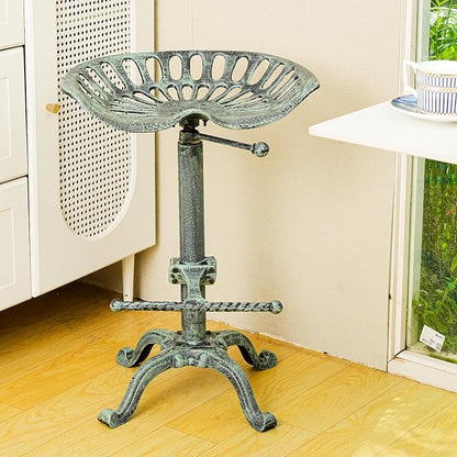 Sungmor 26-32 Inch Adjustable Cast Iron Swivel Bar Stool - Antique Green | Vintage Industrial Barstool with Ergonomic Seat & Footrest for Home Bar Bistro Counter Height Dining Decor Accent