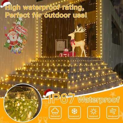 Ollny Christmas Lights 1000 LED 330 FT, IP67 Waterproof Plug in Christmas Tree Lights with Remote, 8 Modes, 3 Timers, Dimmable, House Xmas Indoor Decorations String Light (Warm White) (Pack of 2)