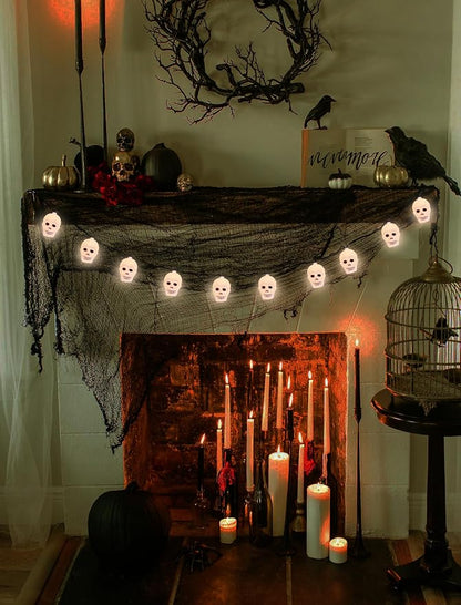 8.5Ft Halloween White Skull String Lights Outdoor, Halloween Decoration String Lights with 10 LED Skeleton Lights Waterproof, Hanging Holiday Lights for Indoor/Outdoor Yard Porch Patio Party Decor