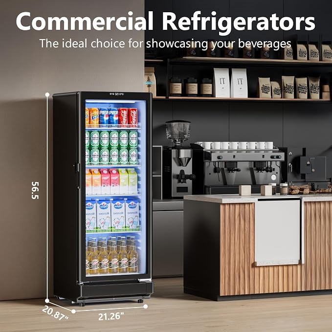 7 Cu.Ft Commercial Beverage Refrigerator with Glass Door | Double-Tempered Glass, Outdoor/Indoor Use, Bar/Office/Restaurant, Energy Efficient, Adjustable Shelving, Secure Lock