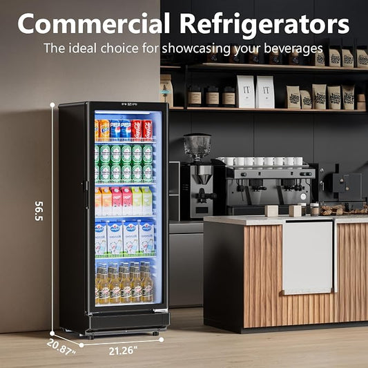 7 Cu.Ft Commercial Beverage Refrigerator with Glass Door | Double-Tempered Glass, Outdoor/Indoor Use, Bar/Office/Restaurant, Energy Efficient, Adjustable Shelving, Secure Lock
