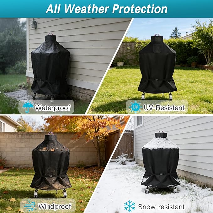 TheElves Kamado Grill Cover, Outdoor Grills Covers Waterproof Heavy Duty for Large Big Green Egg & Kamado Joe Classic Stand Alone Charcoal Grill - 31" Dia x 40" H