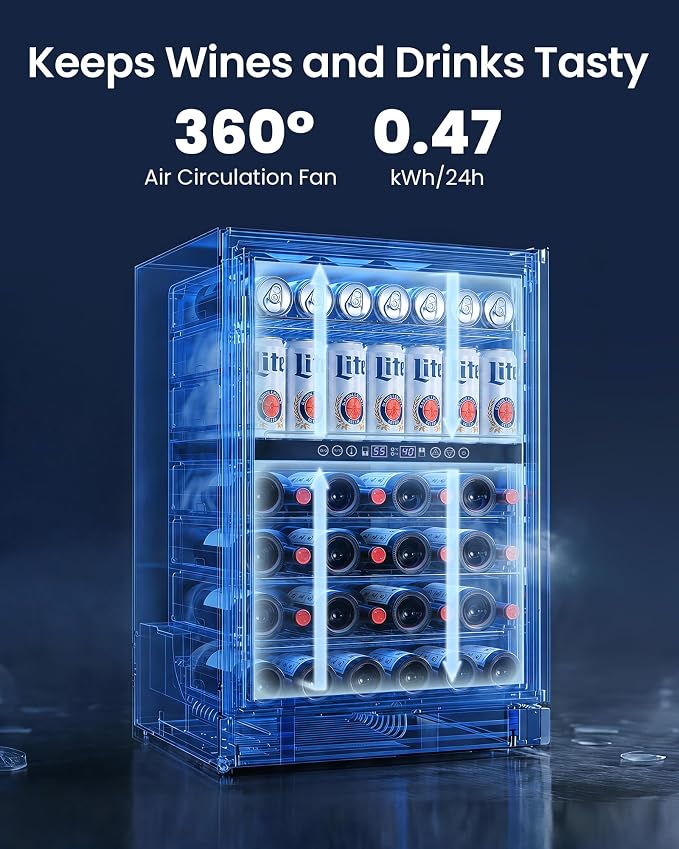 24 Inch Dual Zone Wine Fridge and Beverage Refrigerator, 63 Cans & 30 Bottles, Built-in Freestanding Under Counter Wine Cooler, UV Glass Door, Quiet Cooling, Lock, for Home Bar Office, Black
