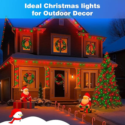 500LED Outdoor Christmas Lights, 164FT String Lights (Red & Green) | IP44 waterproof,8 Modes,Remote control 3 Timers & Memory Function, Ideal Indoor & Outdoor Christmas Tree Holiday Decorations