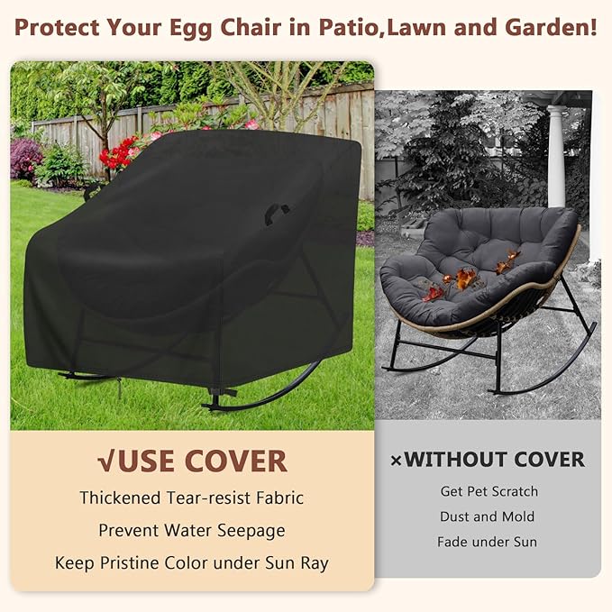 Cover for Rocking Chair,Covers compatible with Porch Rocking Chairs,Patio Rocker Cover for Porch,Patio,Balcony(59"Wx43"Dx31"H,1-Pc)