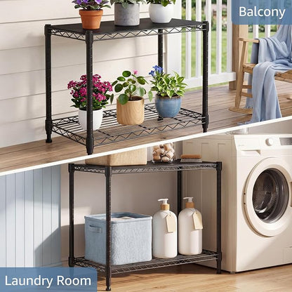 DUMOS 2-Tier Metal Storage Shelves, Wire Shelving, Storage Rack, 23.3" W | Heavy Duty Steel Shelves, Wire Adjustable Standing, Kitchen Bathroom Garage Pantry Organizers, 22.3"H