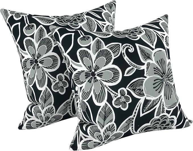 LVTXIII 2 Pack Outdoor Pillow Covers ONLY 18x18 Inch, Water-Repellent Square Decorative Cushion Covers for Patio Furniture, Garden, Sofa, Flower Black