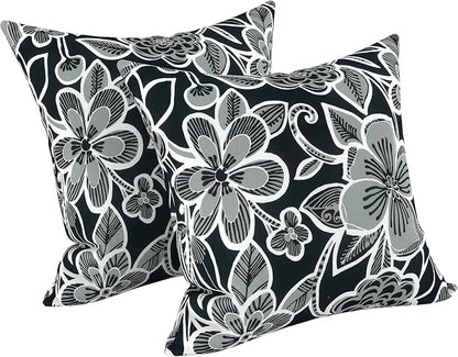 LVTXIII 2 Pack Outdoor Pillow Covers ONLY 18x18 Inch, Water-Repellent Square Decorative Cushion Covers for Patio Furniture, Garden, Sofa, Flower Black