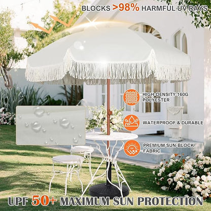 Blissun 6.5ft Patio Umbrella with Push Button Tilt & Height Adjustable, UV50+ Sun Protection with Sturdy Fiberglass Ribs & Iron Pole, Market Umbrella for Outdoor Table Garden Backyard Beach